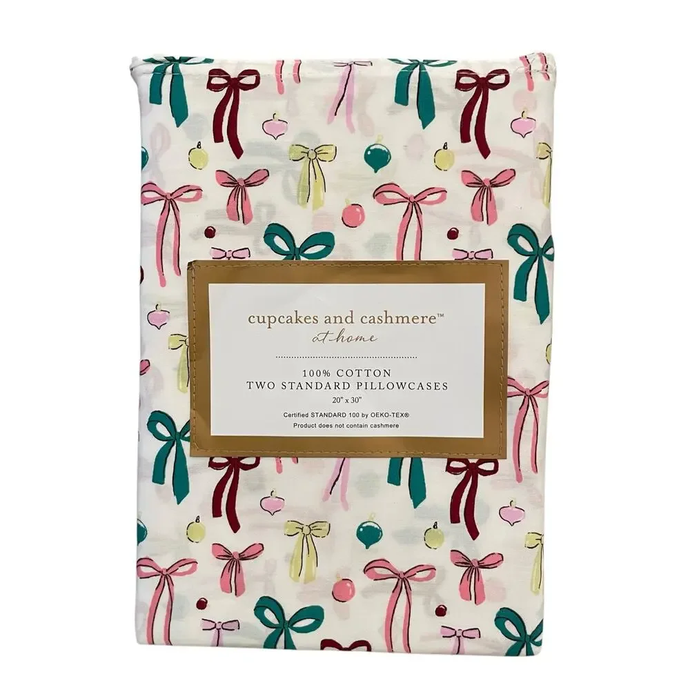 Cupcakes & Cashmere 100% Cotton BOWS Standard Pillowcase Set of 2 New